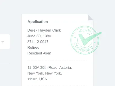 Identity Confirmed application arial badge confirmation curl dog ear green identity minimal page shadow stamp tick usa usa!