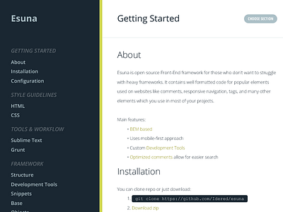 Esuna: Classy Front-End framework esuna light website
