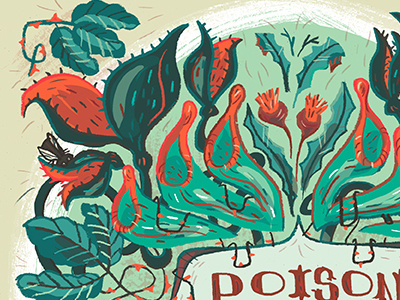 Poison Ivy illustration line work orange teal