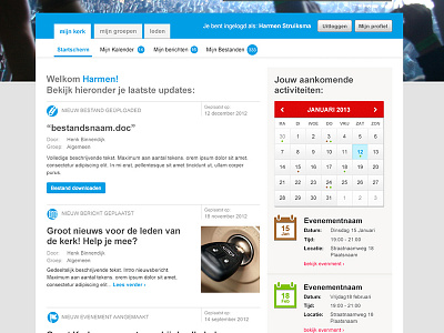 Vez Mijn Kerk Dashboard 16 colomn grid. blue ie8 proof responsive ui web design websafe font.