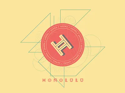 State Capitol Badge Project - Honolulu, HI badge capital capitol circle green hawaii honolulu illustration lines mauve state yellow