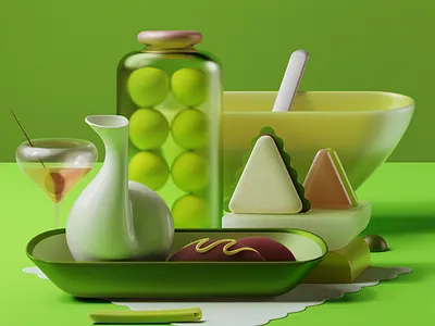 Olive tapa 3d 3d illustration art direction blender cgi cocktail composition design digital art green illustration jar olive product render set design still life tapa