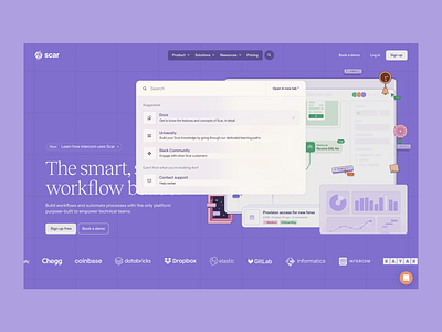 SCAR - Workflow Builder ai analytics dashboard dashboard ui data design fintech graphic design home page interface purple search tech ui ui design ux ux design vector workflow workflow builder