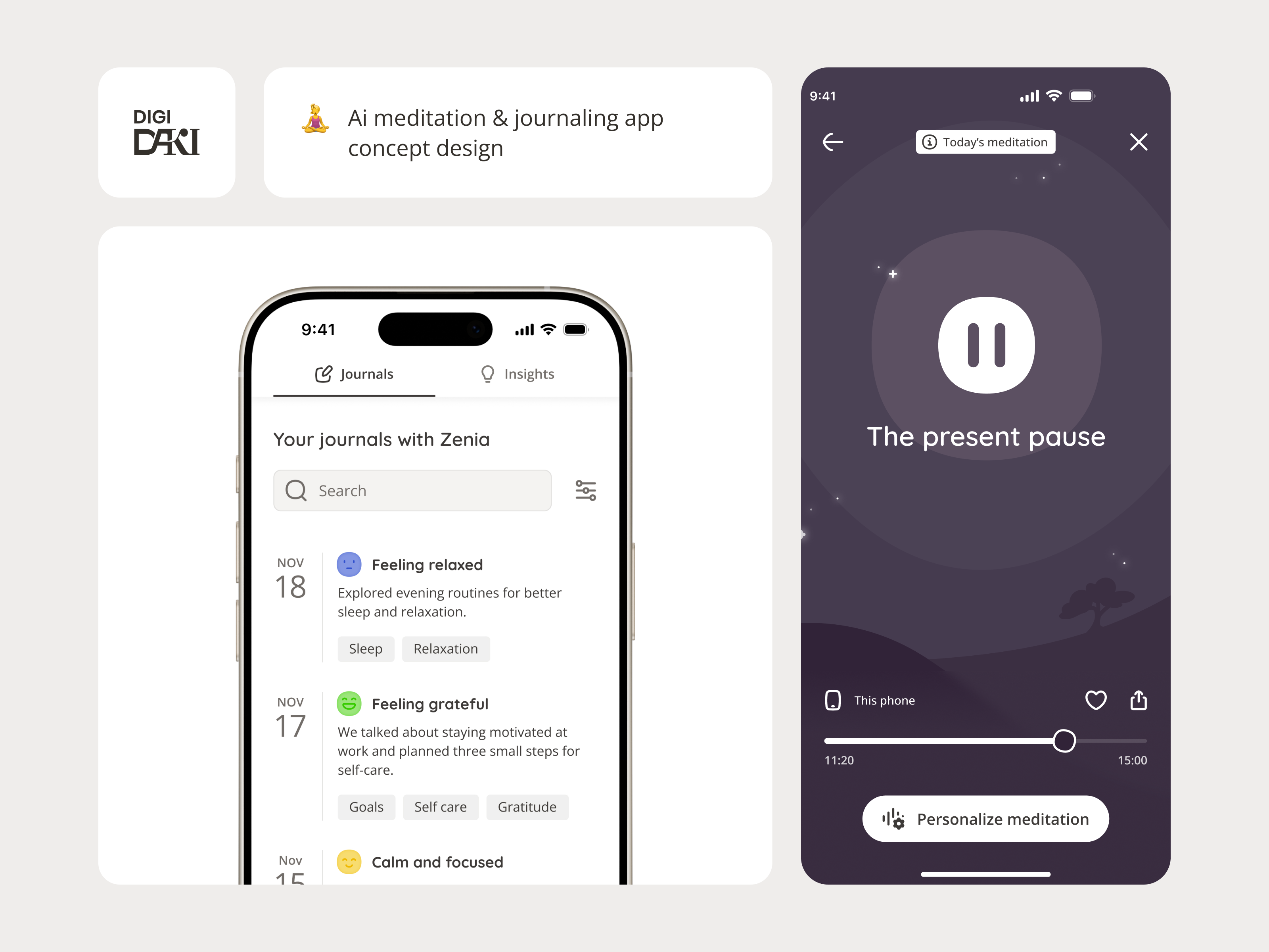 Zenia Ai - Meditation & journaling app ai journaling ai meditation app concept app meditation app design ui design uxui design