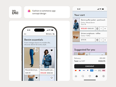 Fashion e-commerce app cart page collection page e commerce app fashion app mobile app design product page ui design uxui design