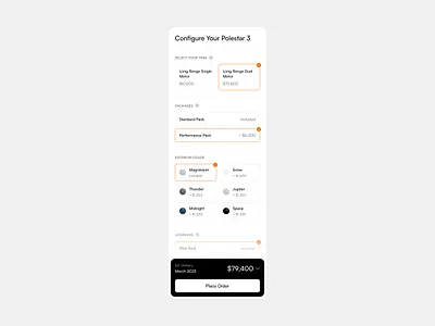Polestar Vehicle Configuration app automotive component configuration design interface polestar ui ux web
