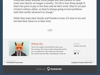 Published Page Footer author avatar bio byline date flat footer fox icon marquee next previous publish social