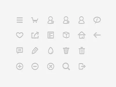 Icons arrow article cart color feedback icon like menu search share user