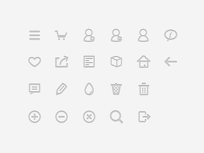 Icons arrow article cart color feedback icon like menu search share user