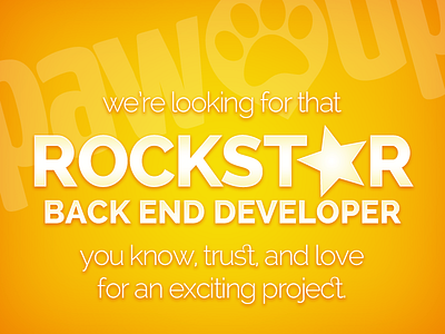 PawUp: Hiring Back End Developer back dev developer end hiring