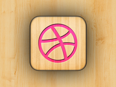 Wooden Dribbble App Icon app grain ipad iphone ipod retina shadow wood