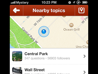 Nearby topics concept ios iphone location map nerby pin quora retina topics ui