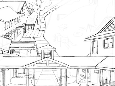 School Grounds: Work-in-Progress buildings drawing illustration ipad poster rough school sketch wip