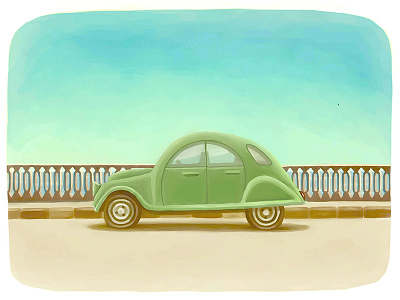 Green car car embankment green machine retro summer