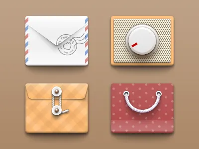 Icons... document mail radio store