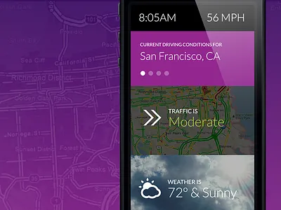 Driving App app concept dashboard driving iphone mobile purple traffic ui weather