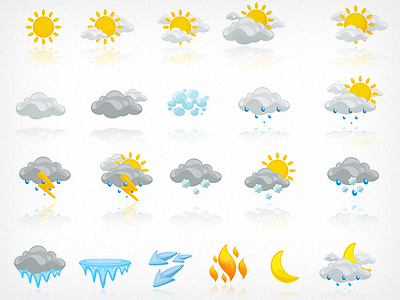 Weather icons fire fog ice icons illustration moon rain storm sun sunny thunder vector water weather web wind