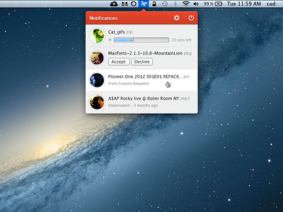 Infinit Notifications infinit mac mac app mac notification menu bar notification p2p sharing