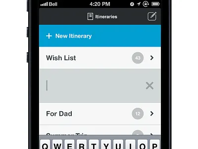 Re - name an Itinerary app design interface mobile ui ux
