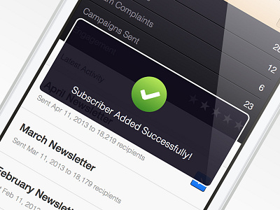 CakeMail Mobile - Successful Action app cakemail check green iphone lightbox mobile popup success ui webapp