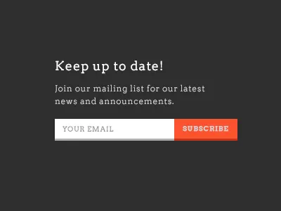 Email subscribe form announcement arvo button call to action cta email form form field orange signup subscribe your email