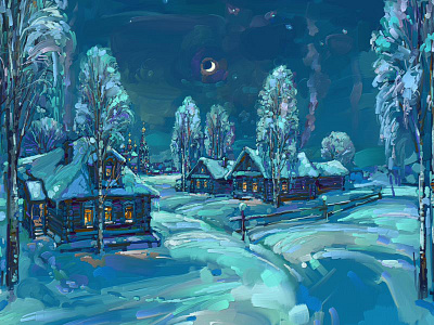 Night christmas moon night snow snow drifts village vodka winter