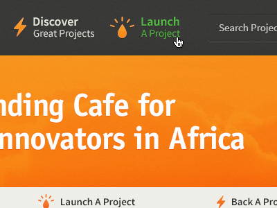 Navigation african bar clouds crowd crowd funding crowdfunding dark funding green navbar navigation orange sans sans serif source sans pro texture thundafund ui website