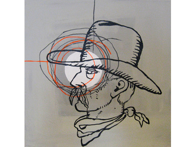 Portrait acrylics cowboy hat head line drawing painting portrait