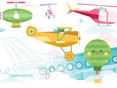 Aircrafts air airplanes helicopter illustration paraglider sputnik vector