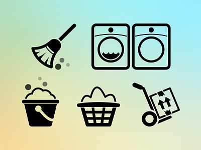 Moving & Cleaning Icons black branding glyph glyphs icon icon design icon illustration icons identity illustration monochrome