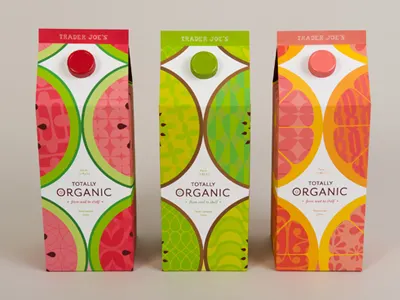 Totally Organic juice brand (student project) color design fruit green illustration juice orange organic packaging pink red vector yellow