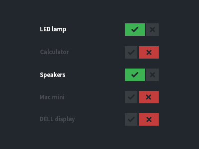 Dark Switches arduino clean clear control dark flat green interface lamp led no off on panel php red simple switch tick ui user x yes √