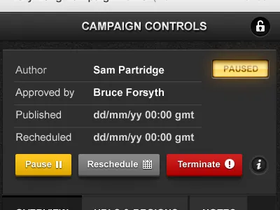 Campaign Control Panel buttons campaign controls