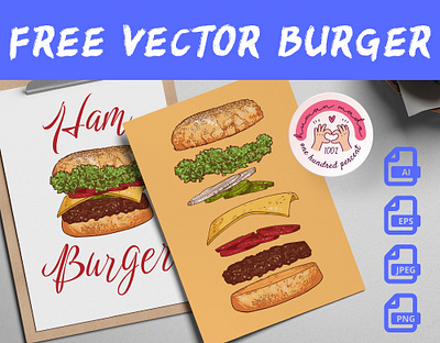 FREE Vector Colored Burger burger cheeseburger fast food food free freebie graphic graphic design hamburger hand drawn illustration junk food vector