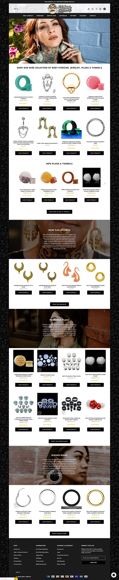 URBAN BODY JEWELRY branding marketing optimization seo shopify shopify design website design