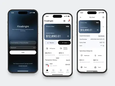 Mobile Banking App app card clean design expences fireart ui ux