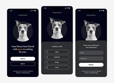 Dog Adoption App / Sign Up adoption app dog fields mobile register sign up ui ui design