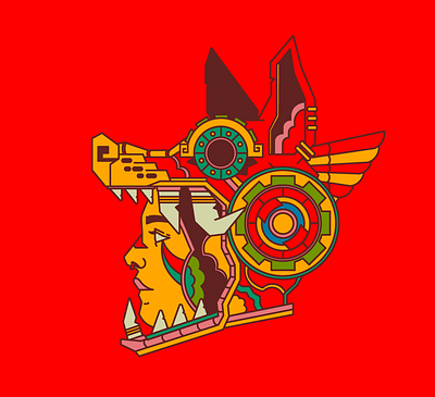 Yaōtlācah / Mexican Warriors color flowers illustration logo mexico prehispánic vector