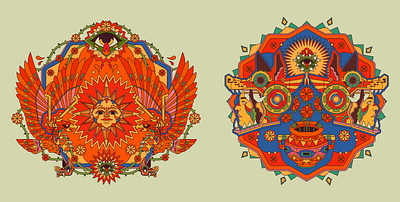 Tlāzohkamati īhuicpa hueyi yolilistli color design fire flowers illustration logo mexico prehispánico vector