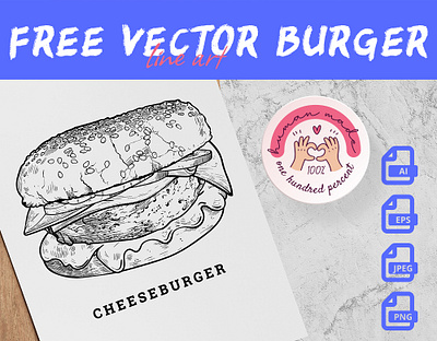 FREE line art vector burger design elegant