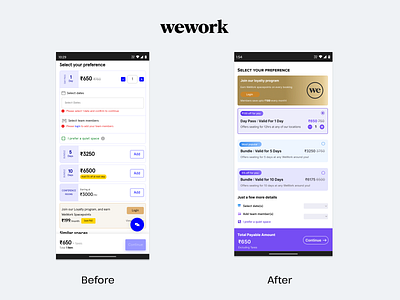 WeWork India Day Pass Booking UX android app booking cards concept day pass ios mobile subscription ui ux wework