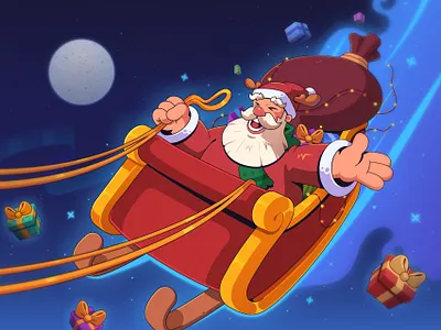 Christmas Bet: Promo Art (Christmas Event) art cartoon character design christmas christmas night gift illustration santa claus santas sleigh