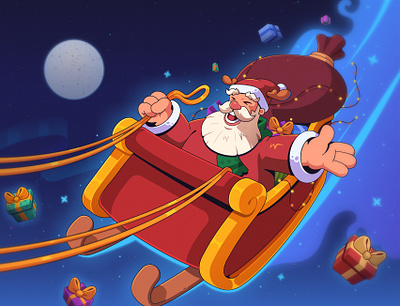 Christmas Bet: Promo Art (Christmas Event) art cartoon character design christmas christmas night gift illustration santa claus santas sleigh