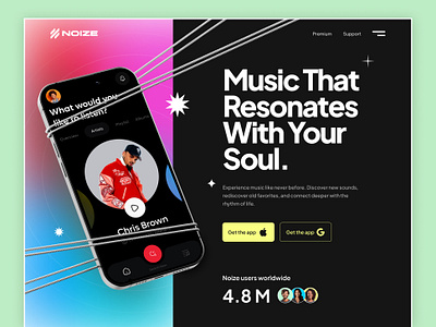 Noize - Online Music App Landing page app app design design ios ios design landing page minimal mobile app music music player player player ui podcast screen song ui uiux web design web interface design web ui design