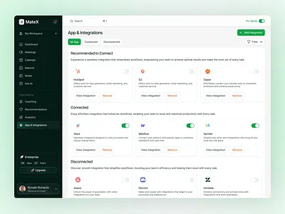 MateX-Meeting AI App & Integration dashboard ai analytics dashboard kit meetiigdashboard meeting ui uidesign web