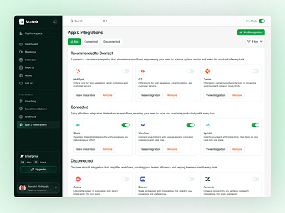 MateX-Meeting AI App & Integration dashboard ai analytics dashboard kit meetiigdashboard meeting ui uidesign web