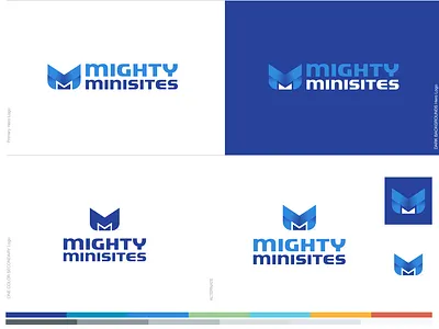 Mighty Minisites logo board blue brand branding design graphic design light blue logo logo design mighty saas strong