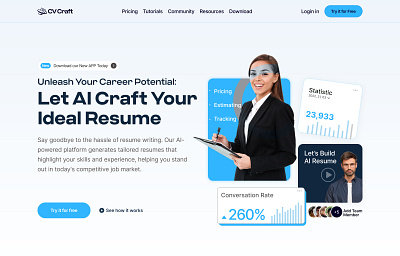 CV Craft - Let AI Craft Your Ideal Resume branding cv craft design designsbyali landing page ui uidesign uiux web design