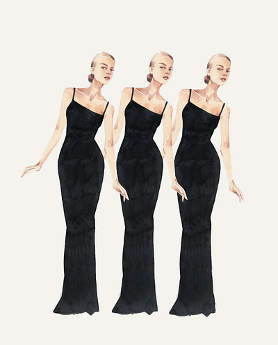 Black Dress Illustration fashion designer watercoloring