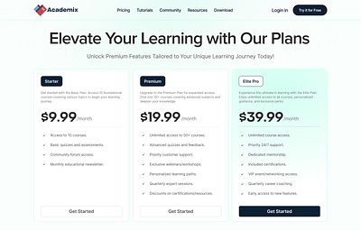 Academix Price Plan academix academix price plan branding design designsbyali landing page ui uidesign uiux web design